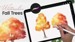 Как рисовать акварелью осенние деревья в Procreate • Простой урок рисования на iPad
