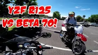 YAMAHA YZF R125 vs Beta 50 kit&eacute;e 70cc !