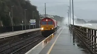 Storms and Huge Waves at Dawlish Railway Station as Class 66 hit by waves