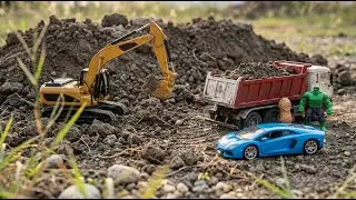 RC Dump Truck Full Load Dirt | Big Excavator Building Project