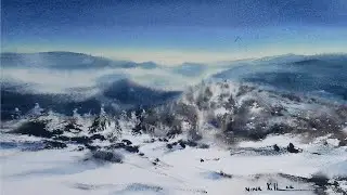 Loose Watercolor Painting Snowy Mountains Wet on Wet for Beginners by NINA VOLK