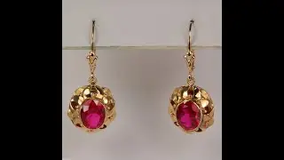 ESTATE - Yellow Gold Oval Cut Lab Grown Ruby Dangle Earrings 5.00cts