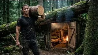I Built a Secret Cozy Log Cabin Under a Fallen Tree | Solo Survival in the Forest (ASMR)