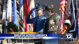 Civil Air Patrol laying wreaths at Eagle Point National Cemetery on Saturday