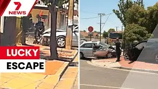 Mobility scooter rider escapes dramatic Woodville Gardens crash | 7NEWS
