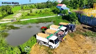 Urban development, Processing Filling Up The Land, Full Video, Bulldozer KOMATSU D31P, Dump Truck