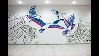 TAPE ART MURAL by TAPE OVER // SWARM INTELLIGENCE // huge tapeart piece