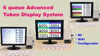 Token Display Queue Management System for 6 counters, Smart display with Wireless Remote Controller