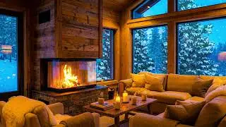 Winter Forest Silence ❄️ Cozy Cabin, Fireplace & Smooth Jazz Ambience 🎷🔥