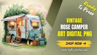 Vintage Rose Camper Digital PNG | Cozy RV Watercolor Art | Instant Download File