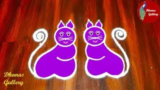 Easy Cat Kolam|Simple Cat Rangoli with Dots|Freehand Kolam|பூனை கோலம்|Cat Muggu|Easy Rangoli Designs