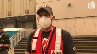 What services are provided at the Oregon Convention Center's fire evacuation shelter?