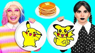 Pancake Art Challenge with Wednesday Addams | Funny Food Challenges by TeenTeam