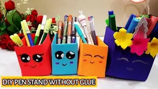 how to make pen stand|without glue,cardboard | Homemade Pen stand |Origami Pen Holder|DIY pen stand