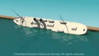Eastland Disaster animation of ship rolling into the Chicago River (showing port side)