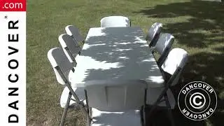 PARTI FORFAIT, 1 TABLE PLIANTE PRO (182CM) + 8 CHAISES PLIANTES, GRIS CLAIR/BLANC