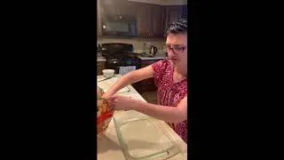Jacie Cooking Hash Brown and Egg Casserole