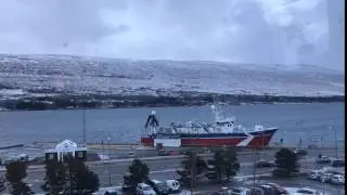 Looking out from Striki&eth; restaurant in Akureyri