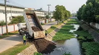 Canal Reinforcement Project | Dump Truck Strengthening Riverbank and Drainage System