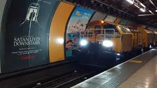 Rail grinder at Charing Cross Disused tube platform