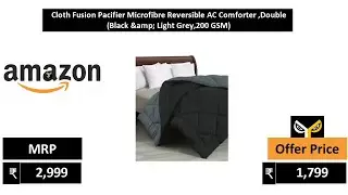 Cloth Fusion Pacifier Microfibre Reversible AC Comforter ,Double Black & Light Grey,200 GSM