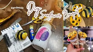 DIY Sunflower Bouquet with paper🌻🎁//How to make paper bouquet step-by-step #artandcraft #vlog #art