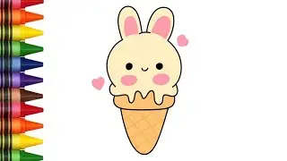 How to Draw a Cute Rabbit Ice-cream Cone easy for kids | Ice cream Drawing | Cute Little Drawings