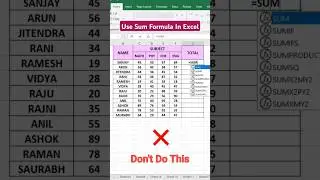 Use Shortcut Key of SUM function to Calculate Total Marks in Excel #shorts #excel #excelbasic
