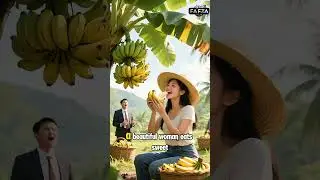A beautiful woman eats sweet bananas under a giant TREE #banana #harvest