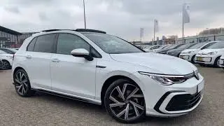 Volkswagen NEW Golf 8 SEL R-Line 2021 in 4K Oryx White 18 inch Bergamo walk around & detail inside