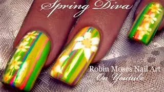 Easy Spring Nails | Diva Stripes & White Daisies Design Tutorial