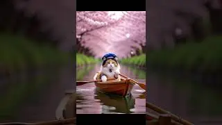 Captain Cat's Cherry Blossom Boat Ride 🌸 (You NEED to see this!)#Shorts #YouTubeShorts #Cute  #Cat