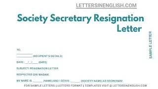 Society Secretary Resignation Letter - Sample Letter of Resignation for Society Secretary