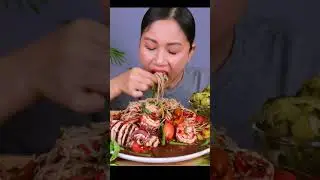 Giant Seafood Platter Mukbang Squid, Shrimp & Shellfish