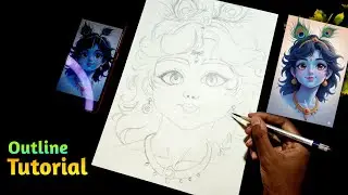 Draw With Me - Cute Krishna Drawing,  Outine Tutorial,  Step By Step 😍