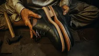 MAKING HANDWELTED DERBY WINGTIP IN CALF LEATHER.