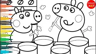 🎨🐷 Peppa Pig Painting with Hands! 🖐️ | Watercolor Coloring | Peppa Pig Coloring | Sumy Art 💧✨