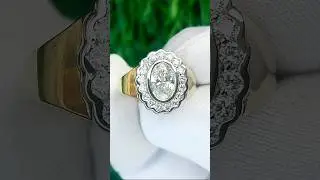 Oval Two-Tone Halo Ring & Round Bezel Earrings for Isa #diamond #jewellery #gold #jewelry #earrings