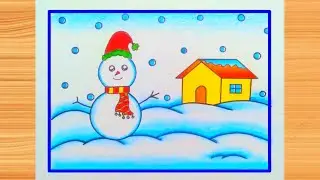 How to Draw Winter Season Scenery / Easy Winter Drawing Step by Step / How to Draw Snowfall Drawing