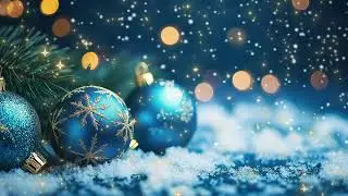 Blue Christmas Background Loop ,branches of spruce with blue christmas balls on snow