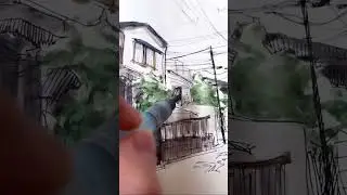 Drawing a street in Tokyo, Japan #streetart #sketchbook #tokyo  #drawing #watercolor #ink