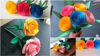 How To Make Paper Rose Flower | Paper Flower Making Step By Step | Diy Paper Rose Flower