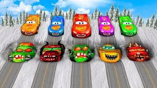 Mega Pixar Cars Pit Transform Big & Small Lightning McQueen Into Evil Mcqueen! BeamNG.Drive Battle!