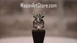 Silver Occult Ring - Baphomet Ring Goat Head Horns Pentagram