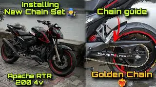 Installing Brass Coated Chain in Apache RTR 200 4v With Chain Guide 👨&zwj;🔧 So Costly Chain Set 💸
