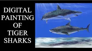 Digital painting of tiger sharks #shorts #stories #digitalart #wildlifeart