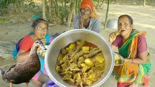 Desi Duck Meat curry Cooking and Eating Village Grandmothers||Duck meat kosha||