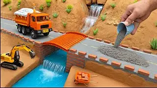 DIY Mini Truck Builds Brick & Metal Railing Bridge | Fun Construction Science Project