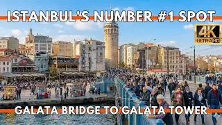 Istanbul Turkey 2026 4K Walking Tour | Galata Bridge to Galata Tower + Istiklal Street Vibes