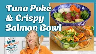 Fresh Tuna Poke and Air Fryer Crispy Salmon Bowl